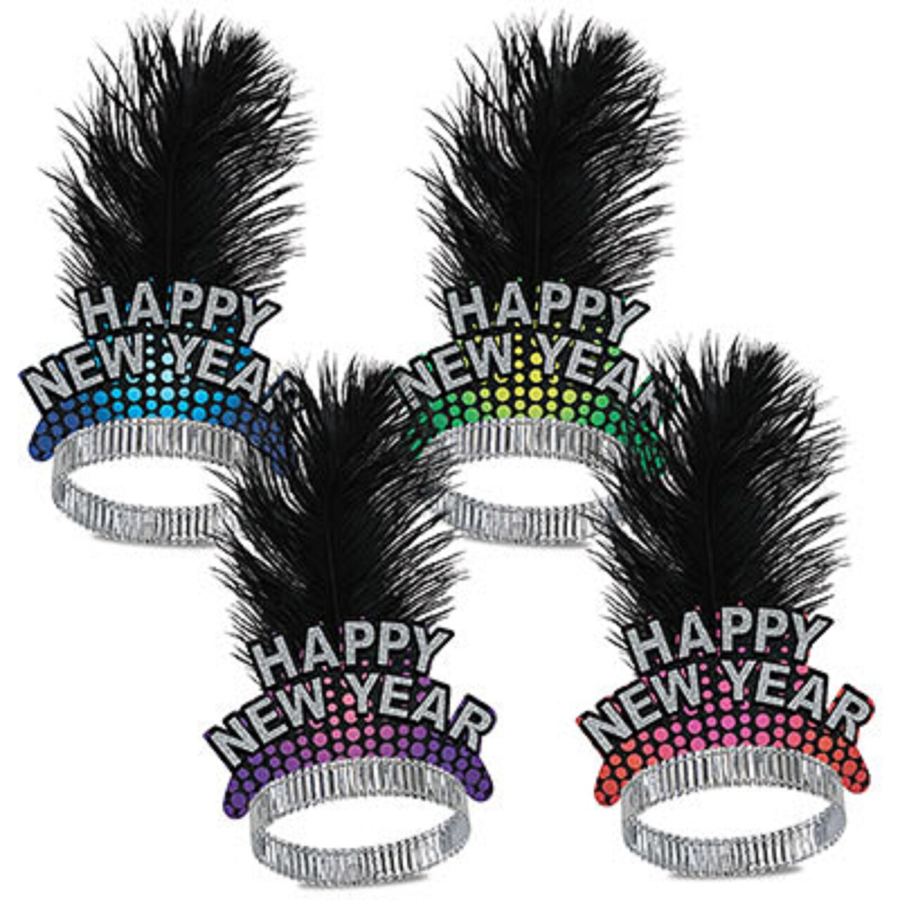 Beistle Set of 50 Blue, Green, Pink, and Purple Cheers To The New Year Tiaras